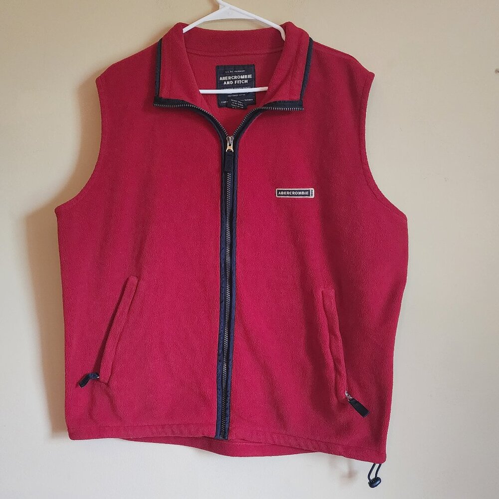 Vintage Abercrombie Fitch Vest Men's Red Fleece Full Zip Preppy Y2K Size Large